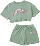 SHENHE Girl's Short Sleeve Letter Graphic 2Pcs Crop Top and Track Shorts Set Mint Green 9Y