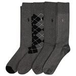 Polo Ralph Lauren Men's Assorted Pattern Dress Crew Sock 4 Pack, Gray, Men's Shoe Size: 6-12.5, Gray, 6-12.5