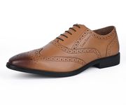 LOUIS STITCH Formal Shoes for Men | Handcrafted Wingtip Brogue Leather | Lace-Up Style for Business, Casual British Tan, UK Size 8 (RXBG)