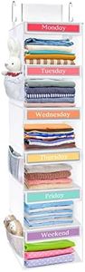 Fixwal 6-Shelf Weekly Hanging Closet Organizer for Kids with 6 Side Pockets Collapsible Weekday Kids Room Storage Organizer Daily Kids Clothes Organizer Hanging Storage Shelves (White)