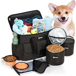 Fluffy Tracks Pet Travel Bag | Pet Accessory Bag for Travelling with Your Beloved Pet | Includes 2 Food containers, 2 Collapsible Feeding Bowls, Foldable Double Sided Feeding Mat, and Shoulder Strap.