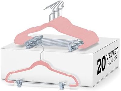 Zober Velvet Hangers with Clips - Pack of 20 Metal Clip Hangers for Pants - Notched Blush Velvet Skirt Hangers for Pants, Skirts, Suits, Dresses & Shirts w/ 360 Degree Hook - Non Slip Felt Hangers