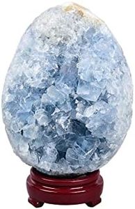 AMOYSTONE Decorative Crystal Egg Blue Celestite Egg Natural Healing Crystal Cluster Geode Irregular Extra Large 5.8-6.5", Housewarming Gift