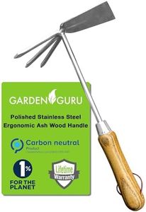 Garden Guru Eco Hand Cultivator Hoe Tiller Tool - 100% Recycled Stainless Steel - Rust Resistant - FSC Certified Wood Ergonomic Handle -Great for Gardening Cultivating Loosening Weeding