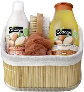 Cottage Coffret Cadeau Huile d'Argan - 1 Gel douche Huile + 1 Lait Corps Hydratant + 1 Fleur de douche + 1 brosse pierre ponce - Fabriqué en France - 97% d'ingrédients d'origine naturelle