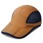 GADIEMKENSD Men Outdoor Hat Reflective Folding Running Sport Hats Summer Cool UPF 50 Sun Unstructured Baseball Caps for Men Women Breathable Light Quick Dry Travel Golf Hat Camel