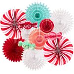 SUNBEAUTY Christmas Paper Fans Decorations Classroom Decorations Hanging Paper Fans with Candy Red and Green Christmas Folding Fan for Xmas Holiday Ceilings Wall Decor Winter New Year Party