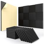 12 Pack Acoustic Panels Self-Adhesive, 1" X 12" X 12" Quick-Recovery Sound Proof Foam Panels, Acoustic Foam Wedges High Density, Soundproof Wall Panels for Home Studio,Carbon Black