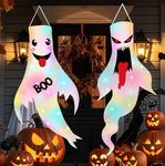 2Pcs 47" Halloween Ghost Windsocks Decorations with LED Light Outdoor Halloween Decorations Hanging Ghost Windsocks Décor for Halloween