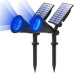 T-SUN (2 Pack&250 Lumens) LED Solar Spotlight, 4 Led Blue Waterproof Outdoor Security Garden Landscape Lamps, 180°Angle Adjustable, Auto-on/Off for Tree, Yard,Lawn,Pathway,Deck,Patio Etc.