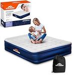 Vivo Technologies Luxury High Raise Flocked Double Air Bed, Waterproof Blow Up Mattress with Built-in Pump & Storage Bag, Quick Self Inflation Deflation Airbed for Guests, Camping & Home Use