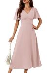 GRACE KARIN Ladies Short Sleeved V Neck Back Covered A-Hem Dress Party Wedding Dress Pink S