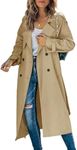 Makkrom Women's Double Breasted Long Trench Coat Windproof Classic Lapel Slim Overcoat with Belt