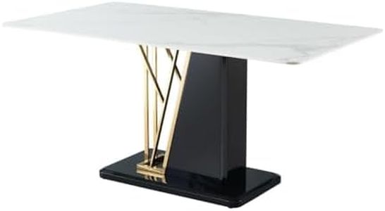 Vente-unique - Mesa de Comedor 6 comensales de cerámica y MDF - Efecto mármol Blanco, Dorado y Negro Lacado - BALLARAT