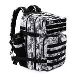 LHI Tactical Backpack 45L Military Army Molle Backpacks for Hiking Hunting Camping Travel Outdoor - Black and White