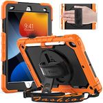 Timecity Case for iPad 9th/ 8th/ 7th Generation 10.2 inch, Rugged Protective Case with Screen Protector, Rotating Stand & Hand/Shoulder Strap, Pen Holder for iPad 10.2 2021/2020/2019 -Black+Orange