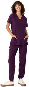 floralhue Scrubs for Women, V-Neck Scrubs Top & Cargo Pants, Scrubs Set with 10 Pockets, Yoga Waistband, 4 Way Stretch, Dark Purple, L