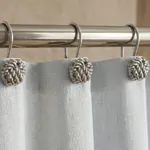 Decorative Shower Curtain Hooks Rings: PopKozzi Rust Proof Brushed Nickel Metal Shower Curtain Rings - Boho Nautical Silver Shower Curtain Hangers for Bathroom - Set of 12