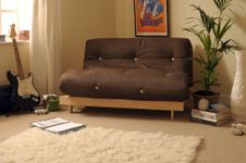 Comfy Living 4ft Small Double 120cm Wooden Futon Set with CHOCOLATE Mattress