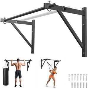 HANDBODE Wall Mounted Pull Up Bar, Strength Training Adjustable 52" Chin Up Bars 500LBS Weight Capacity, Home or Garage Gym Workout Training Station