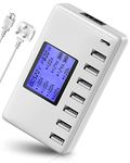 USB Charging Station, Ziwodiv 60W USB C Charger 8-Port Multi USB Plug, USB Charging Hub with LCD Display for Multiple Devices, Desktop Charger for iPhone 15/14/13, iPad, Samsung Galaxy, Android-White