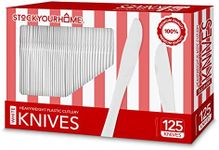 Stock Your Home (125-Count Plastic Knives, Disposable Silverware for Dinner, Heavy Duty Utensils, Heavyweight Party Flatware, Bulk Cutlery in White