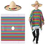 Mexican Serape Poncho Costume Mexican Sombrero with Rainbow Serape Edge and Band (Adult)