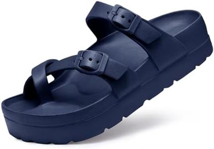Goosecret Women's Platform Sandals with Arch Support Comfortable Foam Slides Summer Beach Sandals with Adjustable Buckle Navy, 38