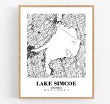 Eleville 24X30 Unframed Lake Simcoe Ontario City View Abstract Road Modern Map Art Print Poster Wall Office Home Decor Minimalist Line Art Hometown Housewarming wgn371