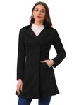 Allegra K Women's Faux Suede Jacket Double Breasted Notched Lapel Winter Long Trench Coat Black XS