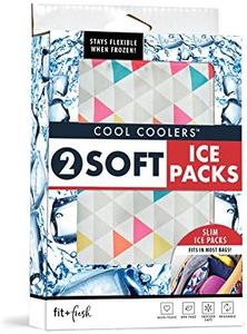 Cool Coolers by Fit & Fresh 2 Pack Soft Ice, Flexible Stretch Nylon Reusable Ice Packs for Lunch Boxes & Coolers, Multi-Colored