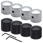 8 pcs 6 mm Metal Knob Volume Tone Control Knobs, Lyflux Chrome Guitar Knobs and Black Guitar Tone Control Buttons, and 2 Hexagon Wrenches, for Electric Guitar or Bass