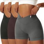 Vertvie Gym Shorts Women Scrunch Butt Lifting Workout Shorts Crossover High Waisted Yoga Shorts Booty Biker Athletic Leggings (3PCS Black/Dark Gray/Dark Brown,Medium)