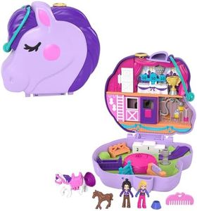 Polly Pocket GTN14​ Jumpin’ Style Pony Compact with Horse Show Theme, 2 Horse Figures (1 with Saddle & Tail Hair), Great Ages 4 & Up, Multicolor, 11.3 cm*4.5 cm*9.0 cm