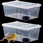 Hamiledyi 2PCS Reptile Feeding Box Snake Breeding Box Transparent Animal Habitat Cage Portable Plastic Turtle Transport Container for Bearded Dragon Lizard Spider Frog Scorpion Gecko 12.6 x 8.6 x 5.9