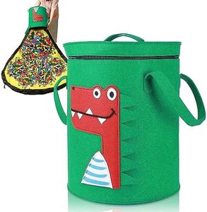 Kids Toys Storage Bag with Detachable Playmat, Playmat, Felt Toys Bucket, Large Size Sturdy Toys Storage Organiser Bin with Cartoon -(35x40cm Mat Diameter149 cm) Cylinder Shape (Green)