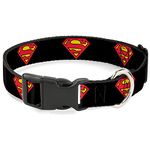 Buckle-Down Superman Shield Black Plastic Clip Collar, Large/15-26"