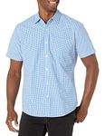 Amazon Essentials Men's Regular-Fit Short-Sleeve Poplin Shirt, Blue Gingham, L