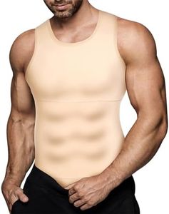 Eleady Mens Slimming Body Shaper Vest Compression Shirt Abs Abdomen Shapewear Workout Tank Top Undershirt (Small, Beige Tops)