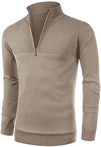 NITAGUT Mens Slim Fit Zip Up Mock Neck Polo Sweater Casual Long Sleeve Sweater and Pullover Sweaters with Ribbing Edge,Yellow,Large