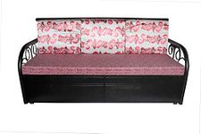 s k modern art Wrought Iron Sofa Cum Bed Black Powder Coated 3 Seater 2 fold (6 X 6 Feet, Pink Velvet Fabric Upholestry)