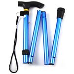 Comfkey Folding Lightweight Walking Stick - Adjustable Aluminum Metal Collapsible Travel Cane with Non-Slip Rubber Base (Blue)