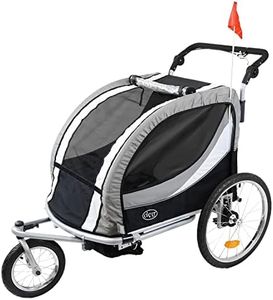 ClevrPlus Deluxe 3-in-1 Double 2 Seat Bicycle Bike Trailer Jogger Stroller for Kids Children | Foldable w/Pivot Front Wheel, Grey