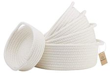 NaturalCozy 5-Piece Round Small Woven Baskets Set - 100% Natural Cotton Rope Baskets! Key Tray, Kids Montessori Toys, Bowl for Entryway, Jewelry Remote Fruits Desk Home Decor Shallow Catchall Baskets