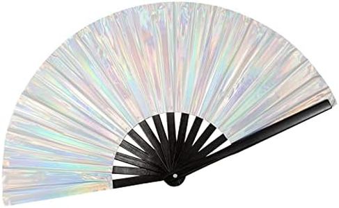 JYSILIYH Silver Laser Rave Hand Fan, Large Folding Hand Rave Fan, Clack Handheld Fan for Party, Bamboo Holding Hand Fan Large Folding Fan with Bright Color, Folding Fan for Festival