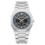 OBLIK Stainless Steel Geome Slim Men's Analogue Watch Quartz Skeleton 5Atm Water Resistant Case Size: 40 Mm Designed In Germany Dial_Grey, Band_Silver