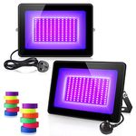 2 Pack 60W UV Flood Black Light, IP66 Waterproof High Power LED Black Lights with Fluorescent Tape, 385nm-400nm Blacklight with 4.92ft Cable and Plug for Stage Lighting, Aquarium, Body Paint.etc.