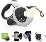 Amor En Casa Retractable Dog Leash with LED Light Dispenser 75 Poop Bags 16ft Heavy Duty Dog Leash with Anti-Slip Handle for Dog Cat up to 110lbs 360° Tangle-Free One Button Brake & Lock