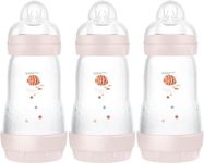 MAM Easy Start Self Sterilising Anti-Colic Bottle Pack of 3 (3 x 260 ml), MAM Baby Bottles with Medium Flow Teats Size 2, Newborn Essentials, Seashell (Designs May Vary)