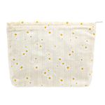 Makeup Bag Large Zipper Make Up Pouch for Purse Travel Canvas Cosmetic Organizer for Women Brush Storage,Cotton Daisy Beige